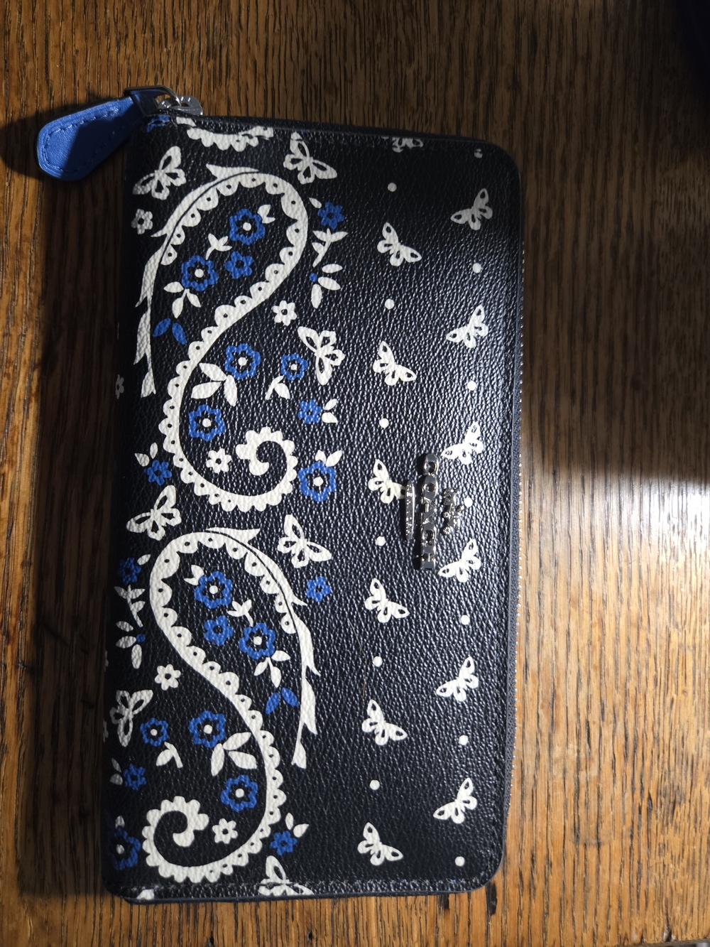 Coach Black & Blue Paisley Zip Phone Wallet